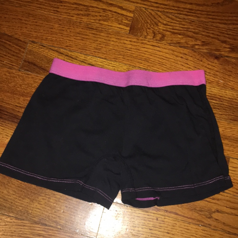 Kids spandex shorts. Black with print waistband.